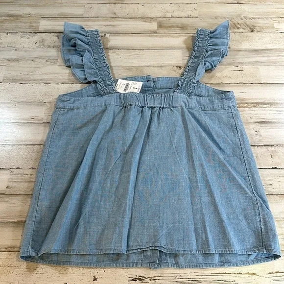 NWT J Crew Factory Denim Chambray Ruffle Strap Top 100% Cotton - Picture 5 of 5
